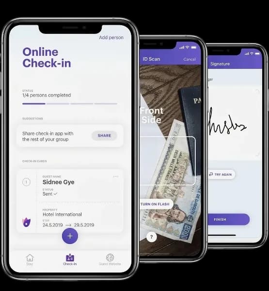 Online check-in on three mobile phones
