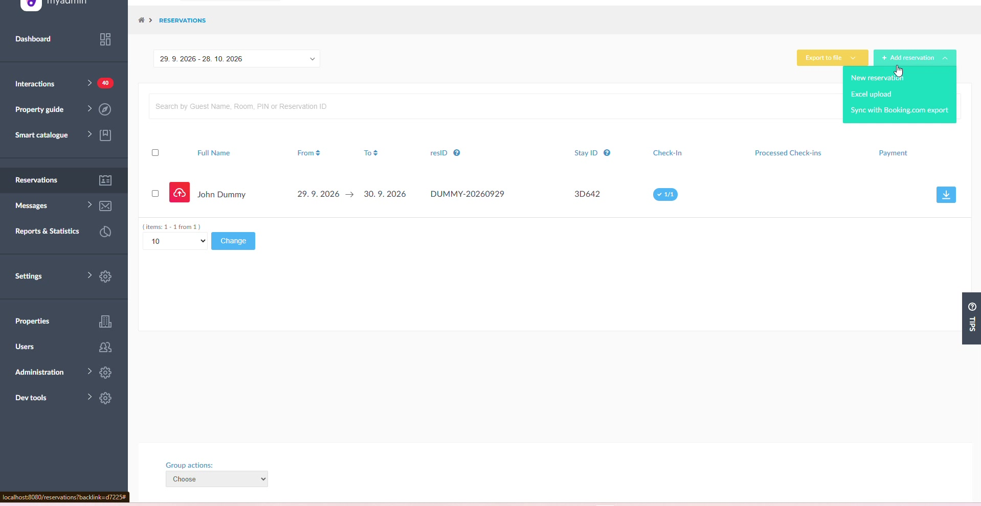 Menú de añadir reserva – Sync with Booking.com export